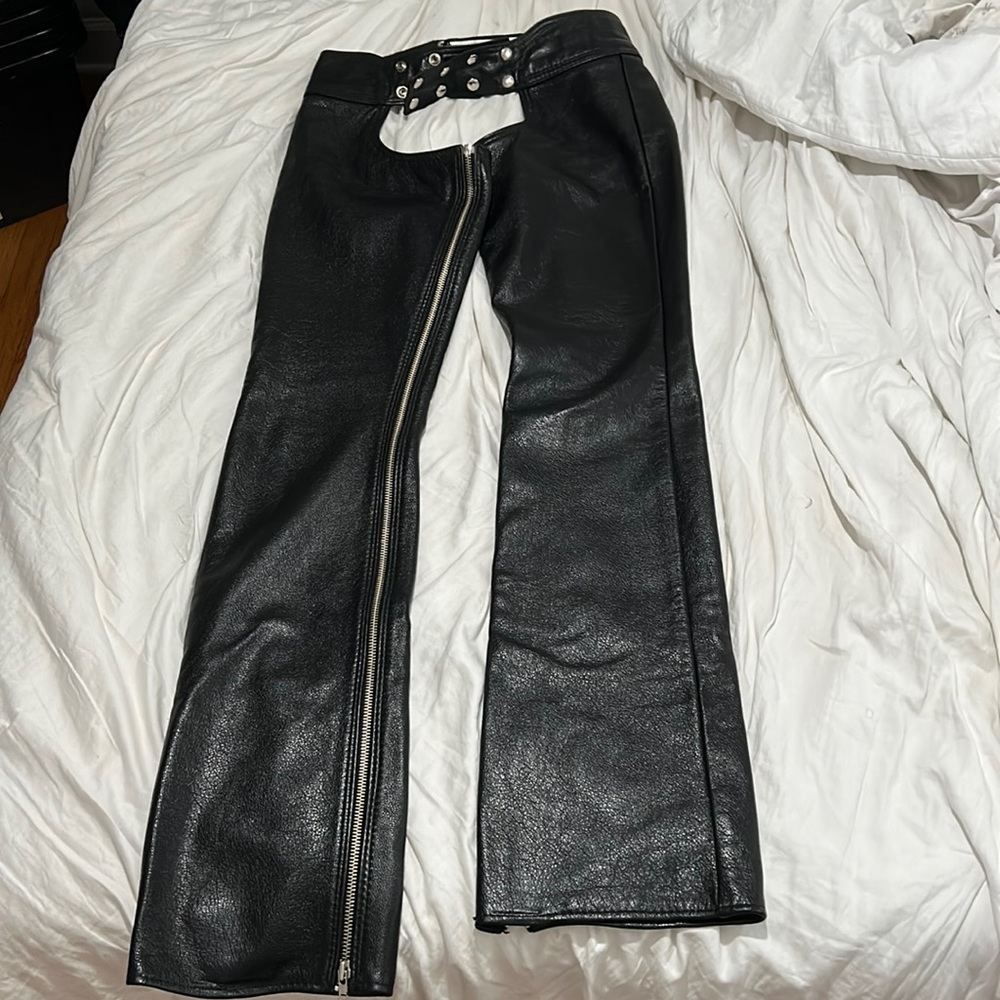 Genuine Leather Chaps, Adjustable Belt Strap Size 33
